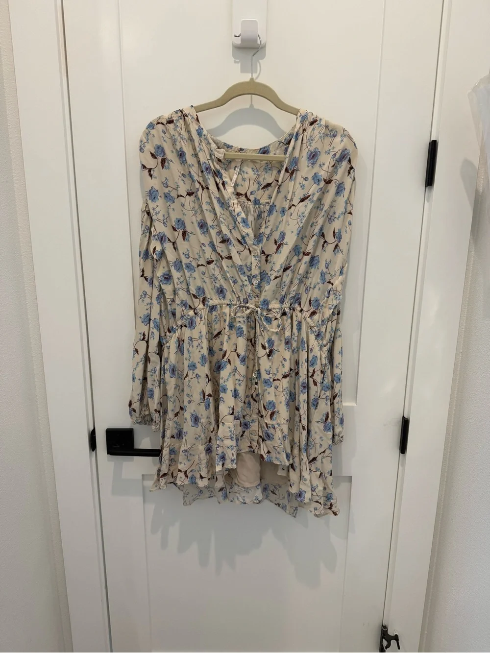 Free People Cream Mini Dress with Blue Floral Print - Picture 1 of 6